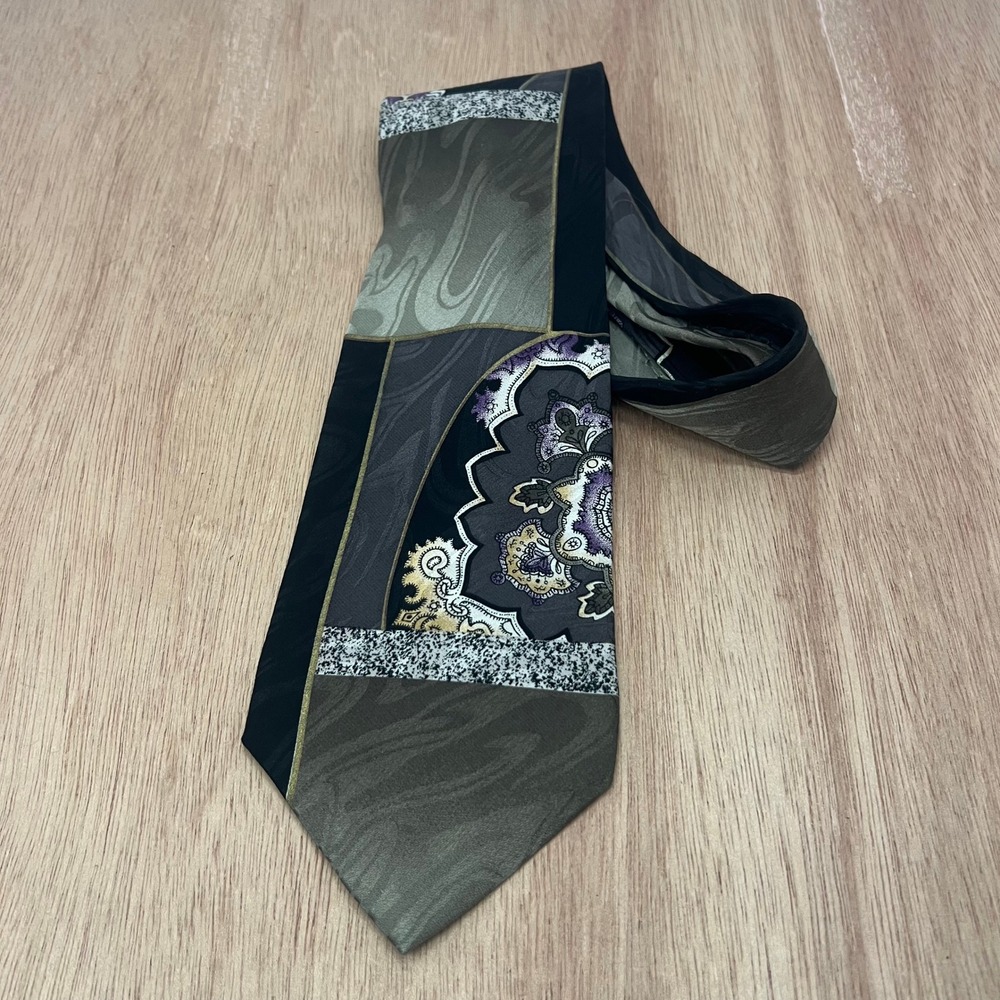 Special Effects New York Silk Paisley Patchwork Necktie Mens OS Grey 90s Vintage